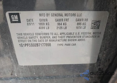 2011 Chevrolet Cruze 1Lt из США, поврежденный, VIN 1G1PF5S92B7177898